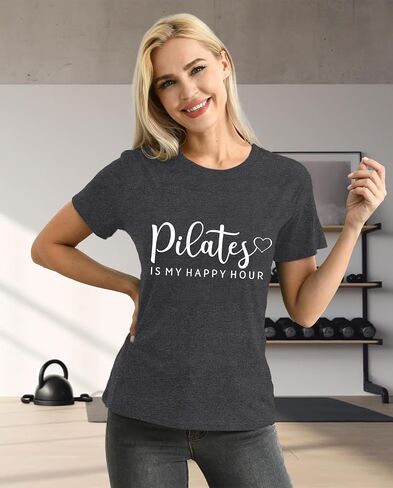 Pilates Shirts for Women Yoga Workout Heart T-Shirt Fitness Lover Tee Tops in Saudi Arabia