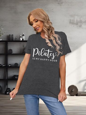 Pilates Shirts for Women Yoga Workout Heart T-Shirt Fitness Lover Tee Tops in Saudi Arabia