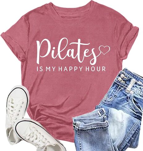 Pilates Shirts for Women Yoga Workout Heart T-Shirt Fitness Lover Tee Tops in Saudi Arabia