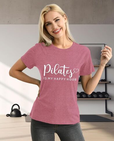 Pilates Shirts for Women Yoga Workout Heart T-Shirt Fitness Lover Tee Tops in Saudi Arabia