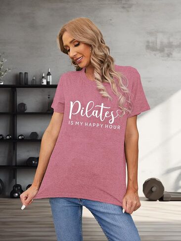 Pilates Shirts for Women Yoga Workout Heart T-Shirt Fitness Lover Tee Tops in Saudi Arabia
