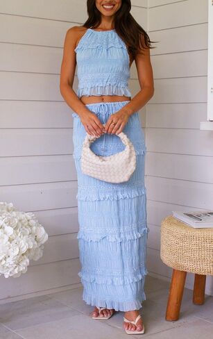 Two Piece Maxi Skirt Sets for Women Summer Ruffle Long Skirt and Tank Top Y2k 2 Piece Set Cocktail Vacation Outfits in Kuwait