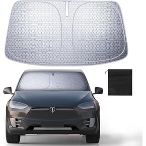 Graphene Car Sunshade for Tesla Model 3/Y 2016-2025, Double Layer UPF50+ Heat Reflective & Anti-Wrinkle Design, Interior Protection Sun Shield with Precision Fit