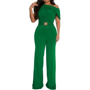 Memoriesea Women's Casual Jumpsuits Off Shoulder Sleeveless Wide Leg Pants Rompers