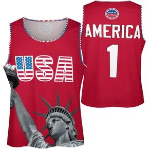 USA MEN MEN TANK TOPS RED WHITE Blue Stars and Stripes تمثال ليبرتي أمريكا.