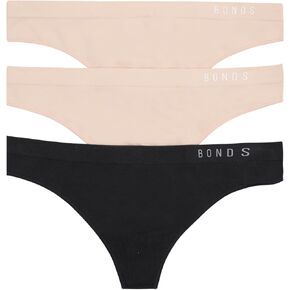 Bonds Seamless Invisi Thong with Mid Rise Fit in Cotton-Rich Blend for Women, 3-Pack