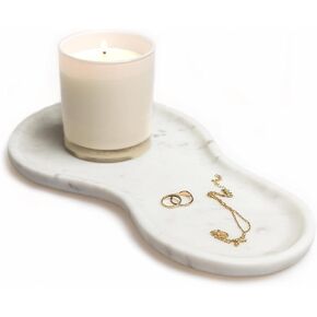 Large Curved Edge Marble Tray 14" x 7.8" – Natural Stone Vanity Tray for Perfume & Jewelry, Elegant White Marble Decor for Bathroom Countertop & Kitchen Counter, Modern Catchall for Keys & Candles