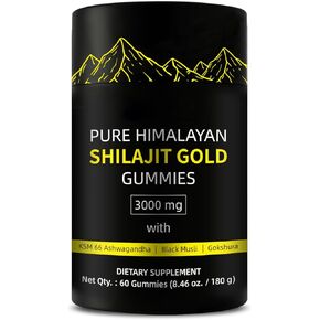 شيلاجيت غومينز - الهيمالايان النقي Shilajit مع Ashwagandha & Gokshura | 85+ تتبع المعادن وحمض فولفيك | تعزيز الطاقة والحيوية للرجال والنساء | غير GMO | 60 صمغ