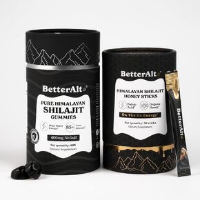Ultimate Power Up Duo | Shilajit Gummies + Shilajit Gold+ Honey Sticks | 3rd-Party Lab Tested | 1 Month Pack - Helps Boost Energy