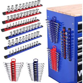 WORKPRO 8-Piece Magnetic Socket Organizer and Magnetic Wrench Organizer Set, 1/4", 3/8", 1/2" Drive Metric SAE Aluminum Alloy Socket Rail, Metric SAE Wrench Holder(Socket, Wrench not Included)