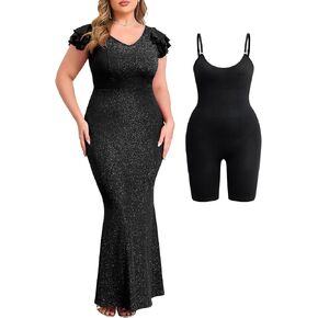 ZOMVA Plus Size Formal Dress Evening Gown Maxi Bodycon Mermaid Sparkly V-Neck Cocktail Prom Party Wedding Guest