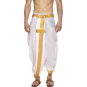 مجموعة القطن للرجال Dhoti Pant and Angavastram (أبيض ، حجم مجاني)