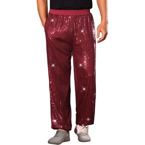 Lars Amadeus Sequin Pants for Men's Baggy Metallic Joggers Elastic Waist Costume Night Club 70s Disco Shiny Trousers