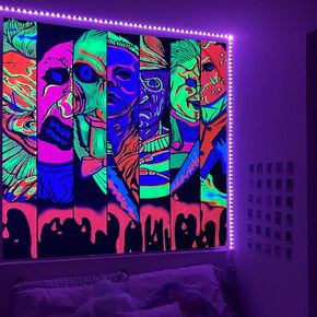 Horror Tapestry Blacklight Tapestry for Bedroom Horror Decor Scary Wall Tapestries Black Light Wall Art Poster Glow in the Dark Tapistry Small Cool Tapestries Funny Halloween Room Decor 29" x 37"