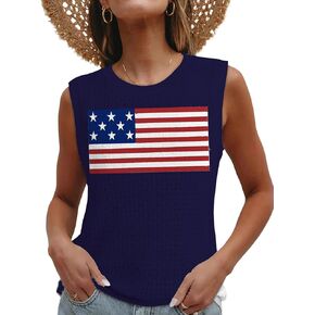 Women American Flag Cap Sleeve Sweater 4th of July Tank Top USA Flag Knitted Vest Summer Patriotic Sleeveless Shirt