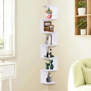 ShellKingdom Corner Shelf Wall Mount, 5 Tier Corner Bookshelf, Floating Display Shelves for Home, Living Room, Bedroom, Office, Bathroom, Small Spaces Decorations, 7.87 X 7.87 X 33.46 INCHES (White)