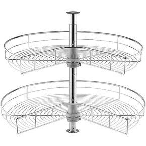 VEVOR 28" Kidney Shaped Chrome Corner Organizer, 360° Rotatble Kitchen Base Cabinet Blind Corner, 2 Tier Height Adjustable Storage Rack, Carbon Steel Lazy Susan Replacement Shelf for Cabinet Corner
