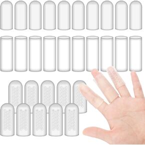 30PCS Gel Finger Sleeve Protectors, Clear Fingertips Protection Clear Gel Finger Cots, Three Types Silicone Finger Sleeve Provide Relief Finger Sleeves for Finger Cracking