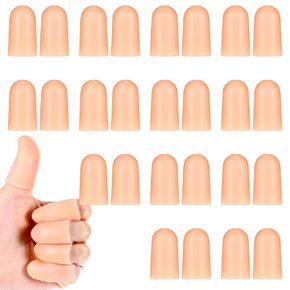 Ptwoa 24 Packs Gel Finger Cots Silicone Fingertip Support Protector Caps Cracking Finger Bandages Sleeve Nude Reusable Thumb Finger Tips Cover Golves for Hand Wound Cut Prevent Biting Pain Relief(24)