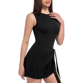 Women's Tennis Dress with Sleeveless Wrap Skirt Built in Shorts Golf Athletic Dress Workout Rompers