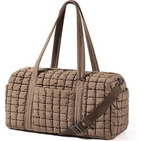 Quilted Travel Duffle Bag for Women Weekender Bag Large Puffer Overnight Bags Soft Puffy Duffel Bag Carry on Gym Bag Lightweight Personal Item Travel Bag for Trips Business Sport Airplane (Khaki)