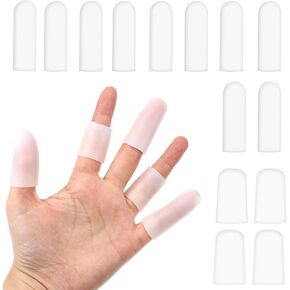 14 Pcs Silicone Finger Protectors, Waterproof Gel Thumb Small Finger Cot Protectors Stall Fingers Covers Shields Provide Relief for Fingers Cracking, Writing, Wounds (2 Size, White)