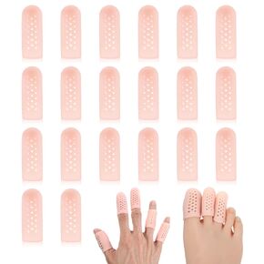 20pcs Gel Finger Cots with Air Holes, Breathable Silicone Finger Protectors Thumb Covers for Wounds finger tips protector Toe Cots for Eczema Finger Cracking Arthritis Blisters Corn