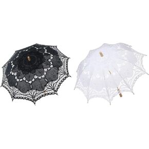 BABEYOND Lace Umbrella Parasol Vintage Wedding Bridal Umbrella for Decoration Photo Lady Costume 1920s Party (Black and White)