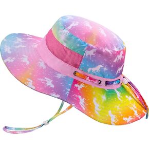 HONGTEYA Kids Sun Hat Toddler Summer UV Protection Adjustable Kids Beach Hat with Breathable Mesh for Girls 2-8 Years