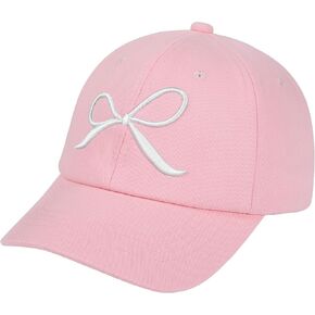 ACTLATI Girls Bow Tie Baseball Hat Cute Embroidered Baseball Caps for Kids Adjustable Cotton Travel Hiking Hats Age 7-12