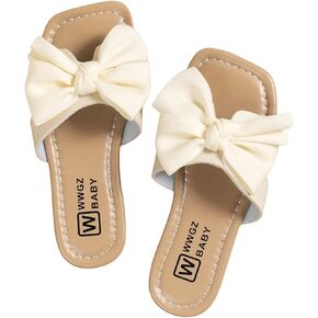 زلة Gorglitter Girl's Slip on Sandals Bow Randals حول صندل شاطئ القدم المفتوح