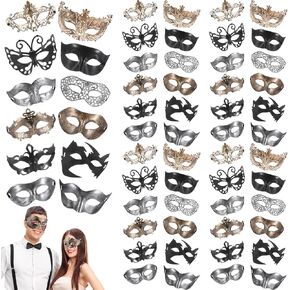 Chivao 60 Pcs Couple Masquerade Mask for Women Men Bulk Unisex Vintage Venetian Mask for Graduation Prom Ball Antique Costume