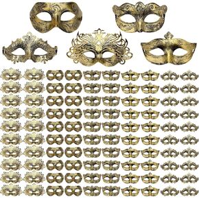 Yunsailing 100 Pcs Masquerade Masks Bulk Venetian Antique Masks with Strap for Women Men Carnival Halloween Party