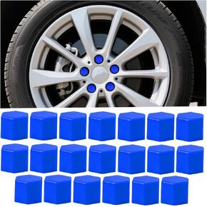 Mandark 20PCS Car Lug Nut Covers, 17mm Hexagonal Vehicle Wheel Center Bolt Dust Caps, Dustproof Automotive Exterior Tire Rims Nut Protection Accessories, Universal for SUV, Sedan, Truck (Blue)