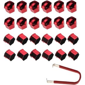 24pcs Wheel Nut Cap 21mm Wheel Bolt Nut Caps Covers,Universal Anti-Rust Car Tire Nut Caps Bolt Cover,Hexagonal Plastic Tire Bolt with Removal Tool (Red)