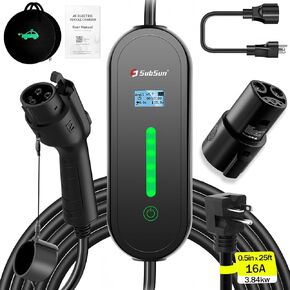 يشاربر Subun Universal Level 2 EV Charger 50amp 240V سيارة كهربائية لجميع EVS في أمريكا الشمالية يشمل J1772 و Tesla ، كابل شحن 25 قدمًا مع NEMA 14-50 (مع محول Tesla)