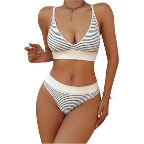 SweatyRocks Women's Striped Matching Bra and Panty Sets 2 Piece Lingerie Underwear Bralette Set