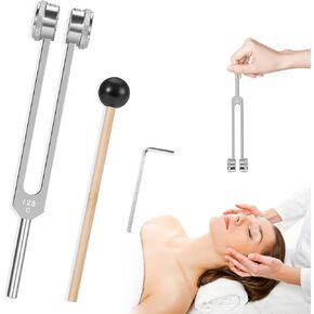 ضبط شوكة 128 هرتز مع مطرقة السيليكون ، شوكة ضبط للتشاكر/العلاج الصوتي/الشفاء/الطب ، سبائك الشوكة الحسية من الألومنيوم للشفاء