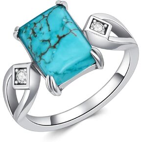 Natural Turquoise Ring for Women 925 Sterling Silver Genuine Rectangle Turquoise Ring Jewelry Gifts for Mom Wife