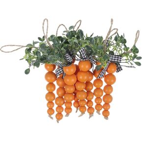 LOGOFUN 8pcs Wooden Bead Carrots Artificial Beaded Garland with Green Leaves Carrot Wood Bead String for Easter Day Party Home Tiered Tray Decoration
