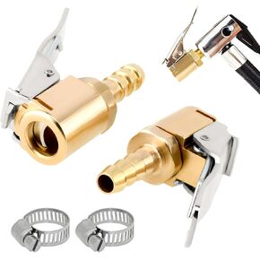 2 PCS Tyre Air Chuck مع المشابك ، محول خرطوم نفخ الإطارات النحاسية مع موصل Barb ، وفوهة نفوّل الإطارات مجموعة Chuck لمضخة ضاغط الهواء ، وملحقات السيارات