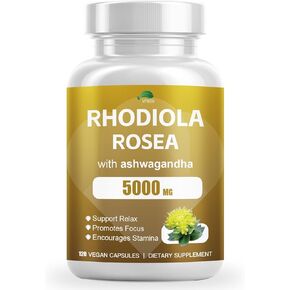 Rhodiola Rosea مع Ashwagandha & L -theanine - ملحق Rhodiola Rosea العضوي ، Adaptogen الطبيعي من أجل الوضوح والحيوية ، 120 كبسولة