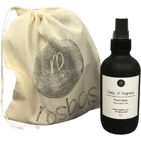 Rosbas Room Spray, Lavender Scented, Matte Black Glass Bottle, 4 oz, Drawstring Cotton Bag, Long Lasting Scented Air Freshener, Non-Aerosol, Handmade in the USA