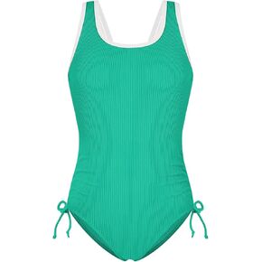 Weixinbuy Girls Swimsuit Ribbed Bathing Suit for Girls Adjustable Strap Color Block Summer Beach One Piece Swimsuit