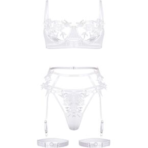 Soly Hux Women's 5 Piece Lingerie مجموعات الدانتيل قطعت أحزمة الرباط تحت الأركان وصدرية ملهمية ومجموعة