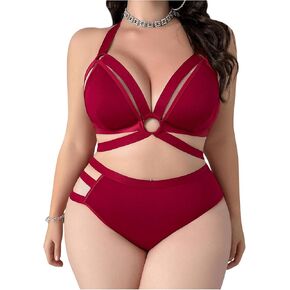 SOLY HUX Women's Plus Size Cutout Sexy Lingerie Set 2 Piece Matching Bra and Panty Sets