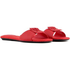 Armani Exchange Slide Women's Pluded on Sandal مع شعار في الأعلى