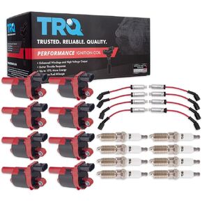 TRQ Ignition Kit Ignition Coil Spark Plugs Wire Set Compatible with 15-21 Cadillac 14-21 Chevrolet 14-20 GMC