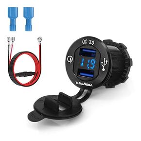LENKRAD Golf Cart USB Charge Port Dual Quick Charge 3.0 USB Marine Outlet 12V/24V USB Outlet with Blue LED Volt Meter,Waterproof Rv USB Outlet,Multi Port Socket for Motorcycle Camper,etc.