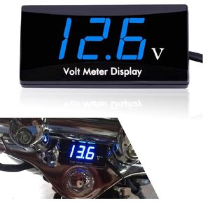1-Pack Car Digital Voltmeter, 2.25 x 1.15 Inches Waterproof LED Electronic Display, DC Two-Wire Aluminum Alloy Voltage Meter, Universal for Most Cars (Blue)